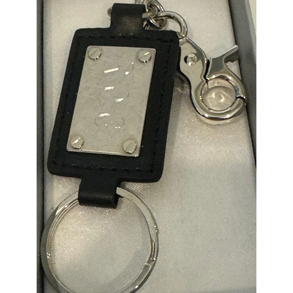 ROG Black Leather Silver Metal Plaque Keychain Keyring R.O.G. Swivel Clasp Clip